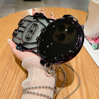 Casing ponsel gaya kartun astronot, casing ponsel penutup belakang TPU berkilau Lanyard selempang untuk iPhone 13 14 15 Pro Max