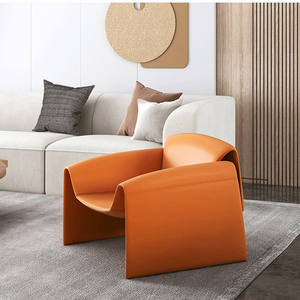 Sillón Minimalista Italiano en Forma de M, Sillón de Cuero Marrón para Sala de Estar, Diseño Único y Creativo, Sillón Tiger - Product Image 2