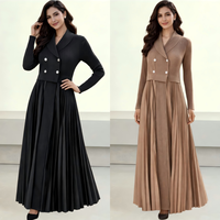 Abaya plissée élégante 2026 pour femme, col blazer, boutonnée, sans plis, robe kaftan formelle pour le Moyen-Orient, vente en gros ODM