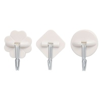 Crochet adhésif en plastique à colle intégrale, blanc, style moderne et minimaliste, design à crochet unique, pour suspendre clés, rangement, portes, forme carrée