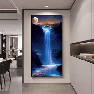 Pintura Decorativa Personalizada al por Mayor con Paisaje Lunar, Pintura de Porcelana de Cristal con Luz LED para Sala de Estar y Dormitorio - Product Image 5