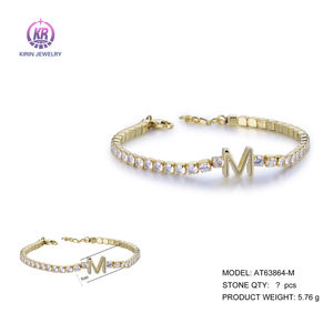 Gelang Perak Kirin 925 Model Tenis dengan Batu Zirkon Birthstone dan Huruf, Gelang Perak Sterling 925 untuk Wanita - Product Image 2