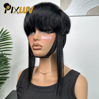Promo Panas HD Chioma untuk Wig Rambut Asli Brasil Virgin dengan Poni Warna 1B Tanpa Lem untuk Wanita Kulit Hitam