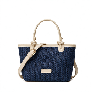 Bolsos de playa de gran capacidad para mujer, hechos a mano, de paja densa, de color sólido, bolso tejido, forro de poliéster, parte superior abierta - Product Image 4