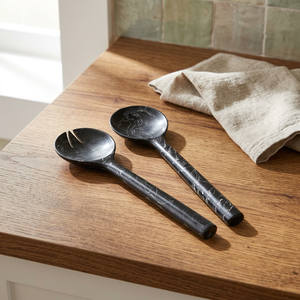 Ensemble de 2 ustensiles à salade et cuillères à soupe Top Design, en résine époxy multicolore, manche court, pour mariages, restaurants et cuisines - Product Image 1