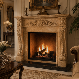 Customized Marble Fireplace Modern Hand Carved Luxury Cream Grey Marble Fireplace Mantel Marble Fireplace Surround - Product Image 6