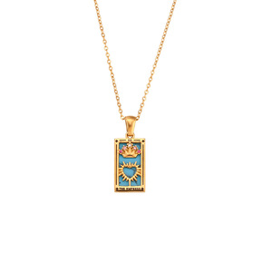 Collar con Colgante de Cartas del Tarot en Acero Inoxidable Chapado en Oro de 18K, Moderno, para Mujer, con Esmalte Cuadrado Colorido y Cadenas de Circonio - Product Image 3