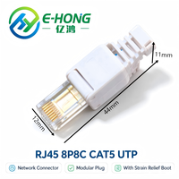 E-Hong RJ45 8P8C CAT5 UTP Modular Plug Strain Relief Boot Konektor PC/PVC Putih Transparan Perunggu Fosfor Berlapis Emas 100Mbps