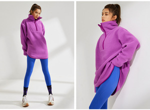 Wholesale Half Zipper Lapel Sweats <strong>Teddy</strong> Soft Fabric Fleece Mock Neck Sweatshirt for <strong>Women</strong> Sports - Product Image 6