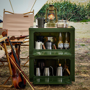 Folding <b>Storage</b> <b>Box</b> 40L-50L Double Lid Wooden Top Outdoor <b>Camping</b> Picnic Car Use - Product Image 3