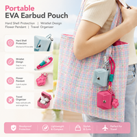 Étui de voyage rigide et résistant à l'eau pour écouteurs, en EVA, portable, durable et léger, avec dragonne et pendentif fleur