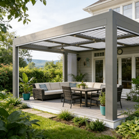Pergola en alliage d'aluminium sur mesure de grande taille, style luxueux inspiré de la nature avec éclairage LED pour terrasse de complexe hôtelier et jardin