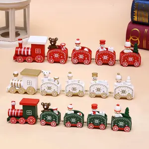 Novo trem de madeira pintada para o natal, decoração natalina para casa, brinquedos infantis de presente e ornamento, novo, 2022