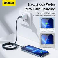 Baseus Câble USB de type C pour iPhone 15 14 13 12 11 Pro 20W Chargeur de données rapide Cordon USB Câbles de téléphone portable