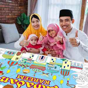 2pcs Ramadan Birthday <b>Paper</b> Poster with 6pcs Pens Coloring <b>Tablecloth</b> DIY Pencil Disposable Table Cover for Kids Playing - Product Image 3
