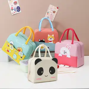 Cute Animal Zipper Thermal Lunch Box borse per bambini riutilizzabili a mano borsa per il pranzo in cotone organico isolata per la scuola dei bambini