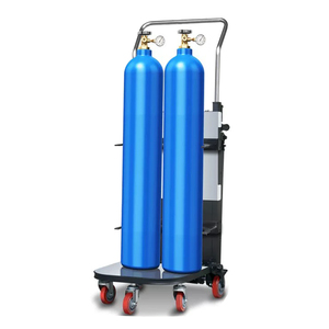 Chariot à bouteilles de gaz en acier bleu lac avec plateforme mobile à quatre roues, surface thermolaquée pour usage industriel - Product Image 1