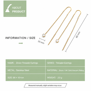 ต่างหูแบบเส้นโซ่ยาวประดับเพทาย สแตนเลสสตีล ชุบทอง 14K แบบสุญญากาศ ขนาด 80 × 10 มม. - Product Image 4