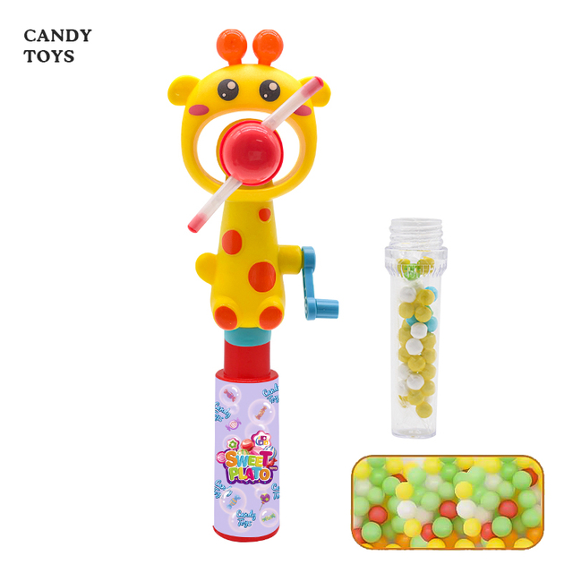 Plato Plastic Cartoon Giraffe Shaking Fan Lighting Hard Candy Filled Toys
