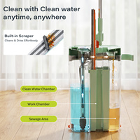Ensemble seau et essoreur Homettler transparent avec séparation eau propre/eau sale et tampons de serpillière réutilisables pour sols secs/humides