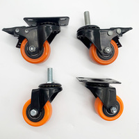 Roulette rotative WBD avec frein noir, plaque de fixation, dimensions, caoutchouc thermoplastique orange, roue avec roulement à billes