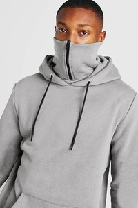 Sweat à <span class=keywords><strong>capuche</strong></span> zippé pour homme avec logo personnalisé, vente en gros OEM, style streetwear, couleur unie, avec masque intégré, poches surdimensionnées, en polaire - Product Image 2