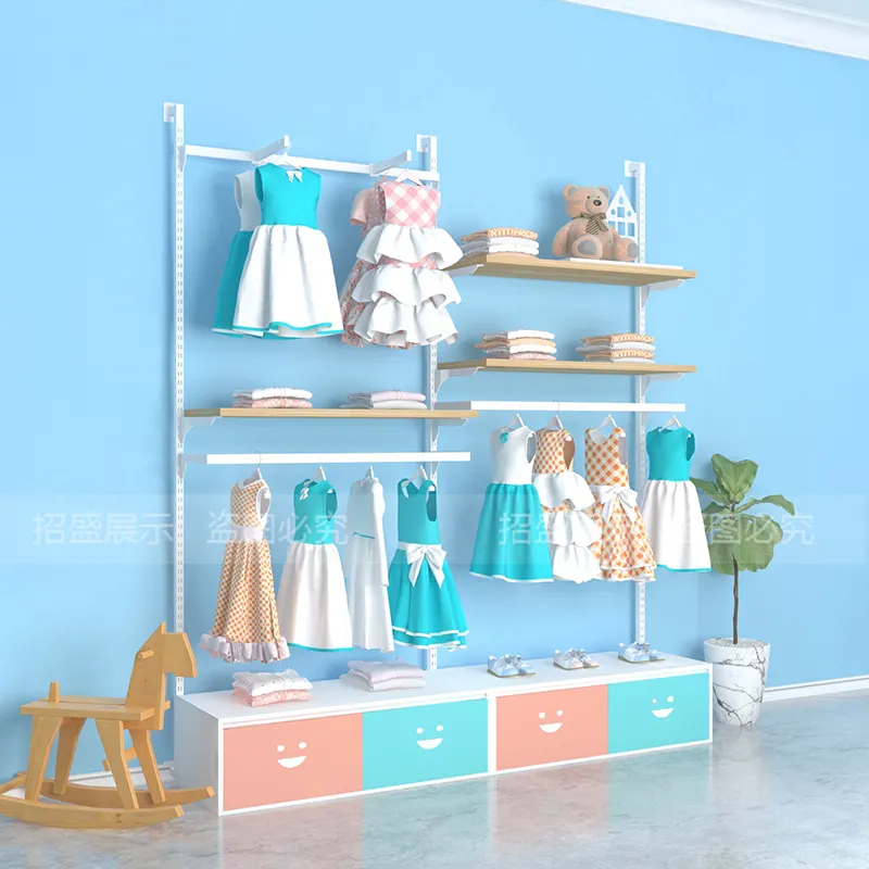 Prateleiras para roupas infantis conjunto completo de decoração criativa para lojas de roupas infantis multifuncional