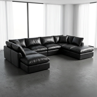 Ensemble de canapés modulaires en forme de U en cuir véritable noir de luxe minimaliste italien 7 places pour salon