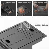 Fregadero de Cocina Inteligente 5335 con Purificación Hidráulica, Hecho a Mano, Cuadrado, de un Solo Tazón, Acero Inoxidable 304, Recubrimiento Nano Negro, Tres Orificios