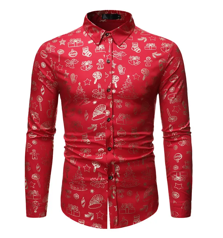 New Style Africa Clothing Trending Shirt for Men Gold Foil Printing Slim fit Casual Style Europe Sizes Men's Long Sleeve Shirts