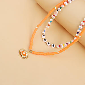 2025 nuevo personalizado Boho barroco perla polímero arcilla con cuentas amor gargantilla oro azul ojo colgante collar de múltiples capas para mujeres - Product Image 4