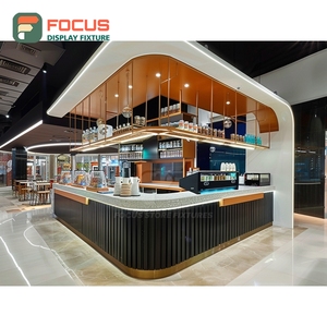 Modern Coffee Service Counter Glass Front Register Zone Wood Grain Finish Cafe Service Counter - Product Image 1