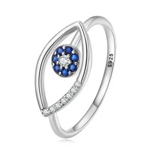 Adjustable 925 Sterling Silver Ring of the Devil Eye Turkish Blue Evil Devil's Open Ring Women Fine Jewelry