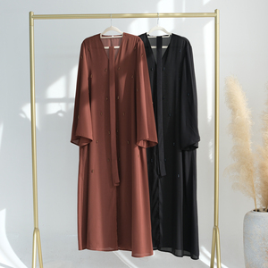 Alta calidad gasa hecha a mano con cuentas abierto Abaya adorno Dubai Abaya lujo EID islámico musulmán mujeres vestido modesto Abaya - Product Image 2
