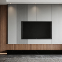 Mueble de TV Moderno de Madera Gris con Estante con Pantalla LED, Mueble Flotante para TV de 65 Pulgadas para Sala de Estar