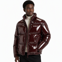 Chaqueta Acolchada Brillante con Logotipo Personalizado, Chaqueta de Invierno con Aspecto Mojado, Uniforme de Equipo, Bordado, Venta al Por Mayor