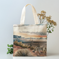 Sac de courses pliable et réutilisable en toile avec longue poignée, imprimé personnalisé motif cactus, vente en gros HUIMEI