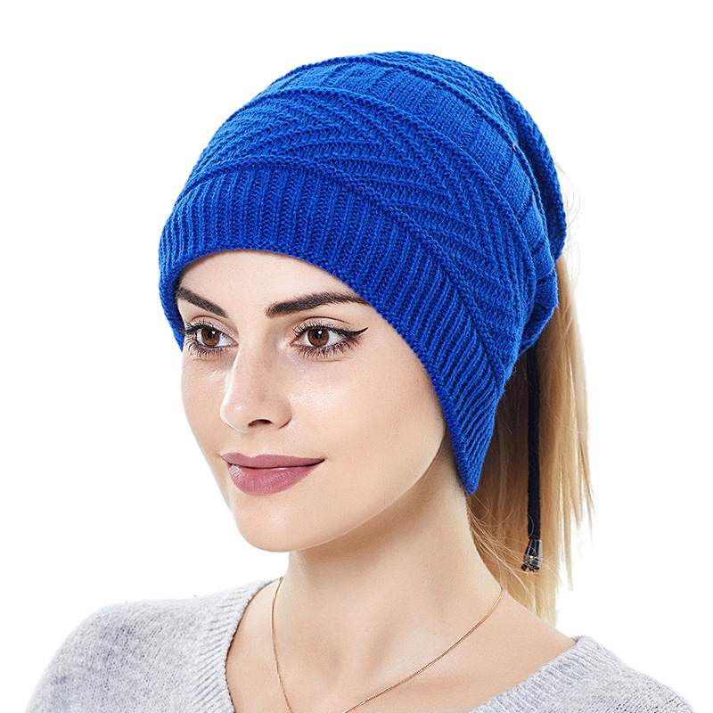 LSP90 Ponytail Beanie Unisex Winter Neck Warmer Tail Soft Stretch Cable Knit Messy High Bun Hat Multifunctional Beanie Hat Scarf
