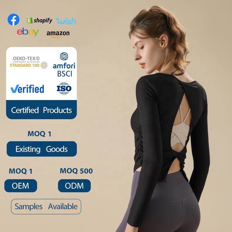 Hot Selling Long Sleeve Yoga Fitness Top Slim Fit Hollow Back Sports Running T-Shirt for Women