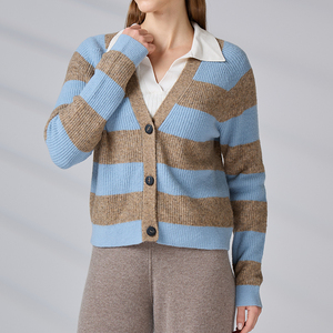 Knitwear Manufacturer Custom Striped Knitted <b>Cardigan</b> Single Breasted Knit Women's <b>Sweater</b> - Product Image 5
