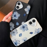 Nouvelle coque de téléphone portable en TPU motif fleur bleue, étui en cuir tendance, coque arrière pour iPhone 16 15 17 Air 18 Pro Max