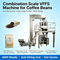 Machine VFFS à entonnoir anti-éventail de haute précision avec balance intégrée, ligne d'emballage à évacuation d'air compatible MAP pour grains de café