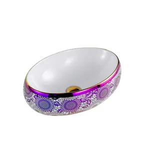 China 2020 industry wash basin new Claret colored oval shape surface bathroom ceramic countertop wash basin