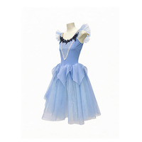 Gaun Balet Romantis Biru Muda untuk Anak Perempuan, Tutu Profesional dengan Desain Pinggang Berbentuk Kelopak untuk Peran Coppelia & Peri