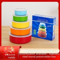 Ensemble de 5 pièces de rangement des aliments en acier inoxydable avec couvercles ronds en PP Boîtes de rangement pour bols à usage domestique Boîtes à lunch Boîtes à bento Conteneurs de repas