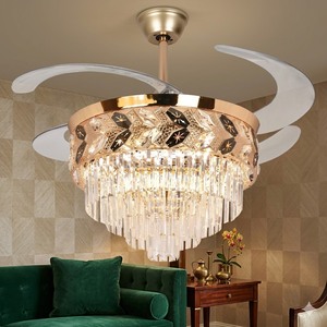 Luxury Gold Crystal LED <b>Ceiling</b> Fan with Retractable Blades <b>Remote</b> <b>Control</b> Silent Chandelier <b>Light</b> for Home Decor - Product Image 2