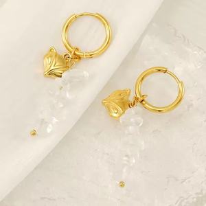 Pendientes de Acero de Titanio con Diseño de Zorro para Mujer, Pendientes de Piedra Natural, Pendientes de Acero Inoxidable Chapados en Oro, Joyería de Moda - Product Image 2