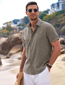 Camicie casual da <span class=keywords><strong>uomo</strong></span> COOFANDY in <span class=keywords><strong>lino</strong></span> rayon con perline, a maniche corte, con bottoni, per spiaggia, estate, matrimonio - Product Image 5