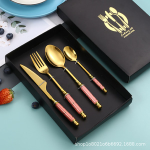 Ensemble de couverts en acier inoxydable avec manche en céramique, 4 pièces, durable, style occidental, pour steak, coffret cadeau - Product Image 3