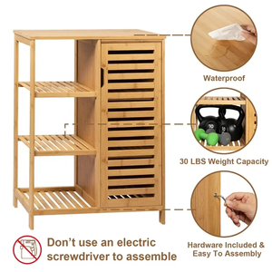 Addreen moderno Free Standing 3 strati di bambù in <span class=keywords><strong>legno</strong></span> mobile da bagno portasciugamani con <span class=keywords><strong>porta</strong></span> a persiana e Rack a 3 livelli - Product Image 6